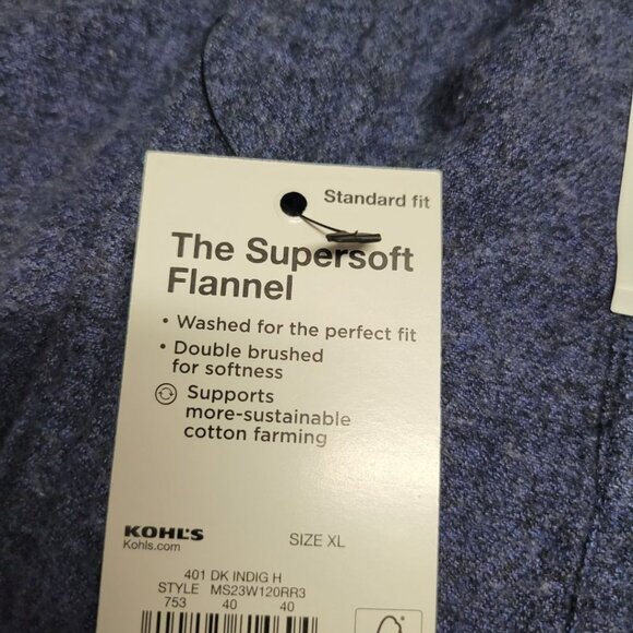 Sonoma Supersoft Flannel Blue Mens Collared XL Standard Fit Snap Down Tags - Picture 7 of 9